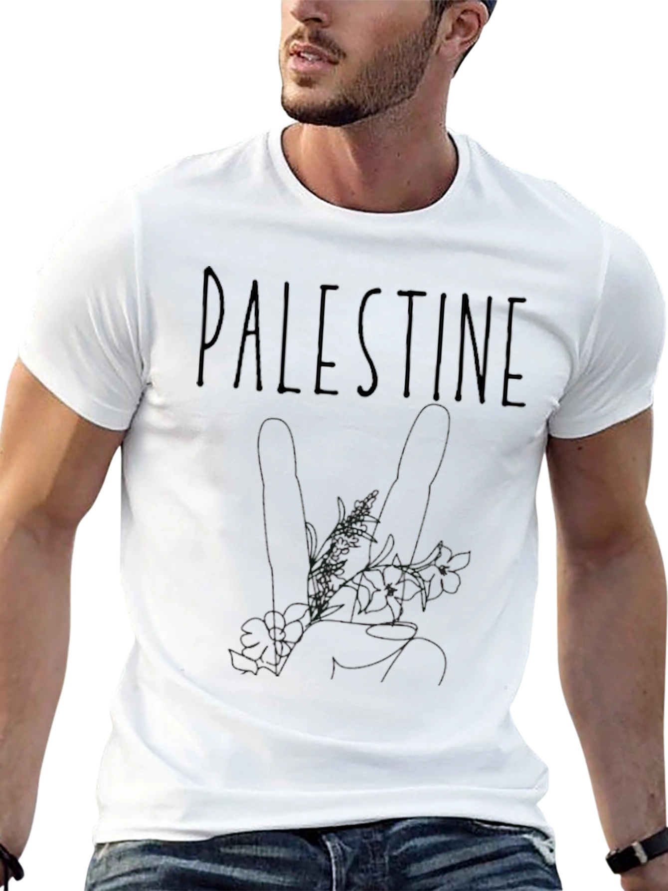 Palestine Floral Graphic Black T-Shirt