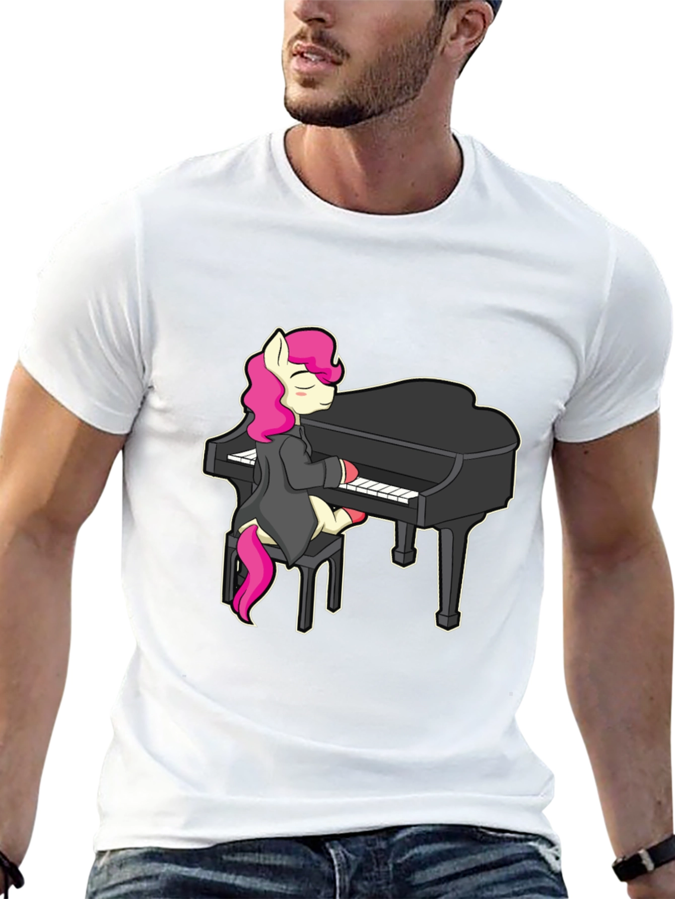 Pony Playing Piano T-Shirt - Cute Cartoon Design