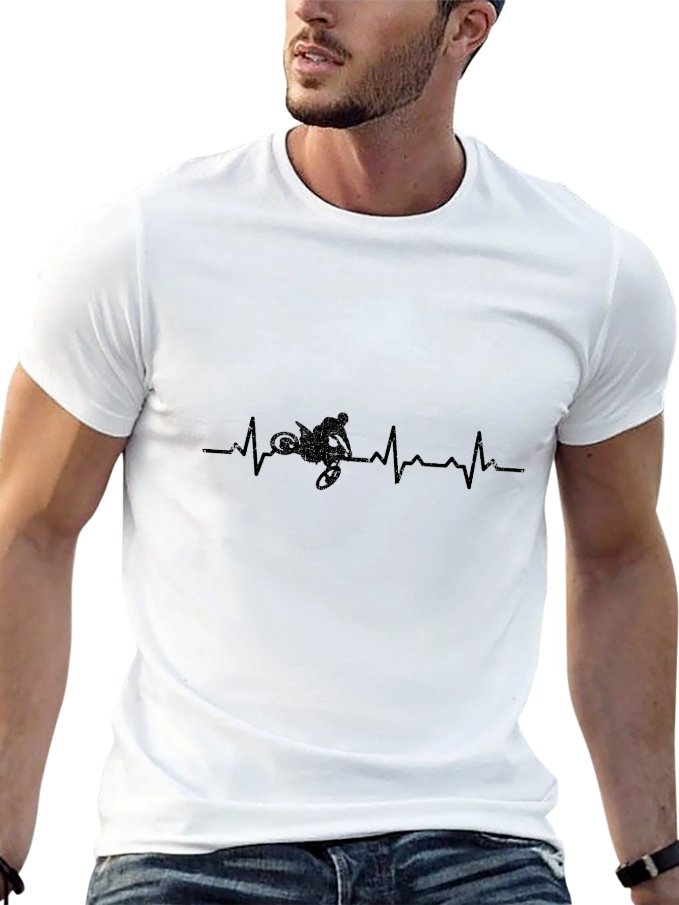 Black Motorcycle Heartbeat Graphic Tee