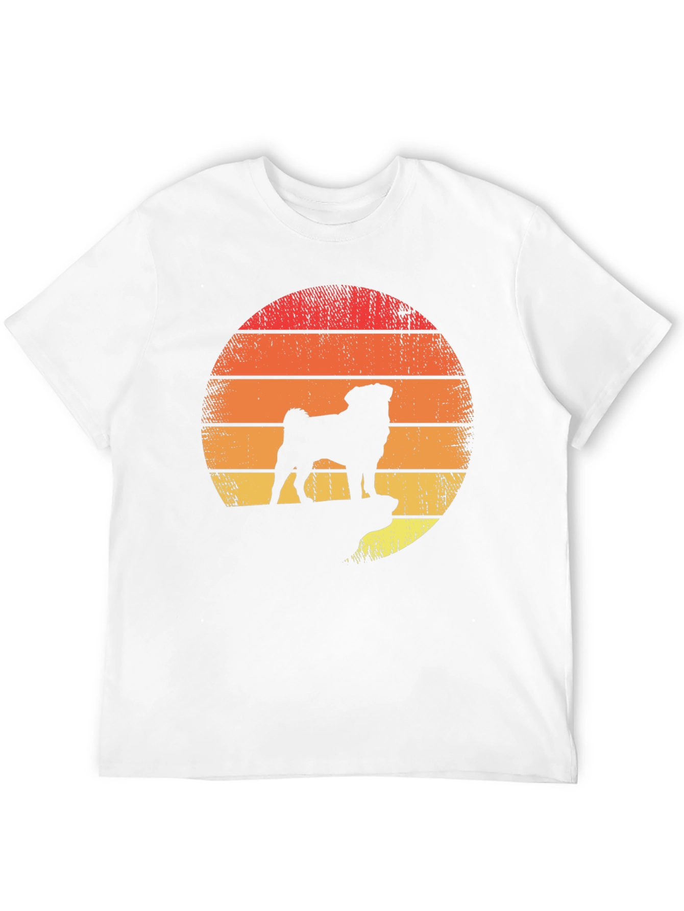 Retro Pug Sunset Graphic Tee - Black Cotton Blend