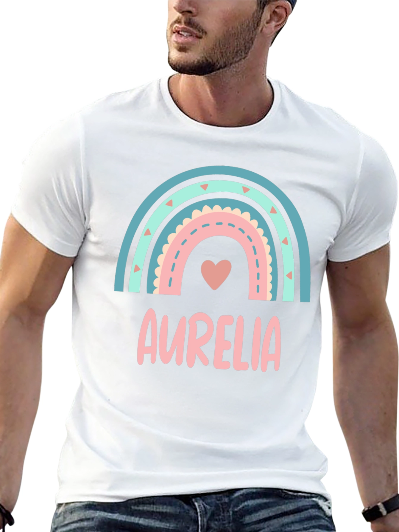 Aurelia Rainbow Heart T-Shirt - Custom Name Tee