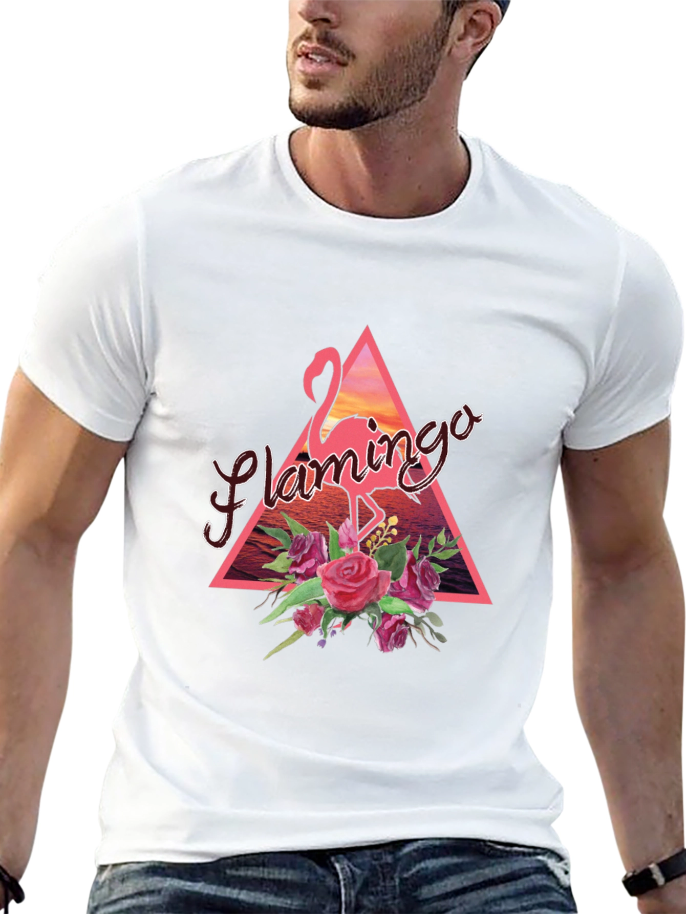Flamingo Floral Graphic Tee - Black