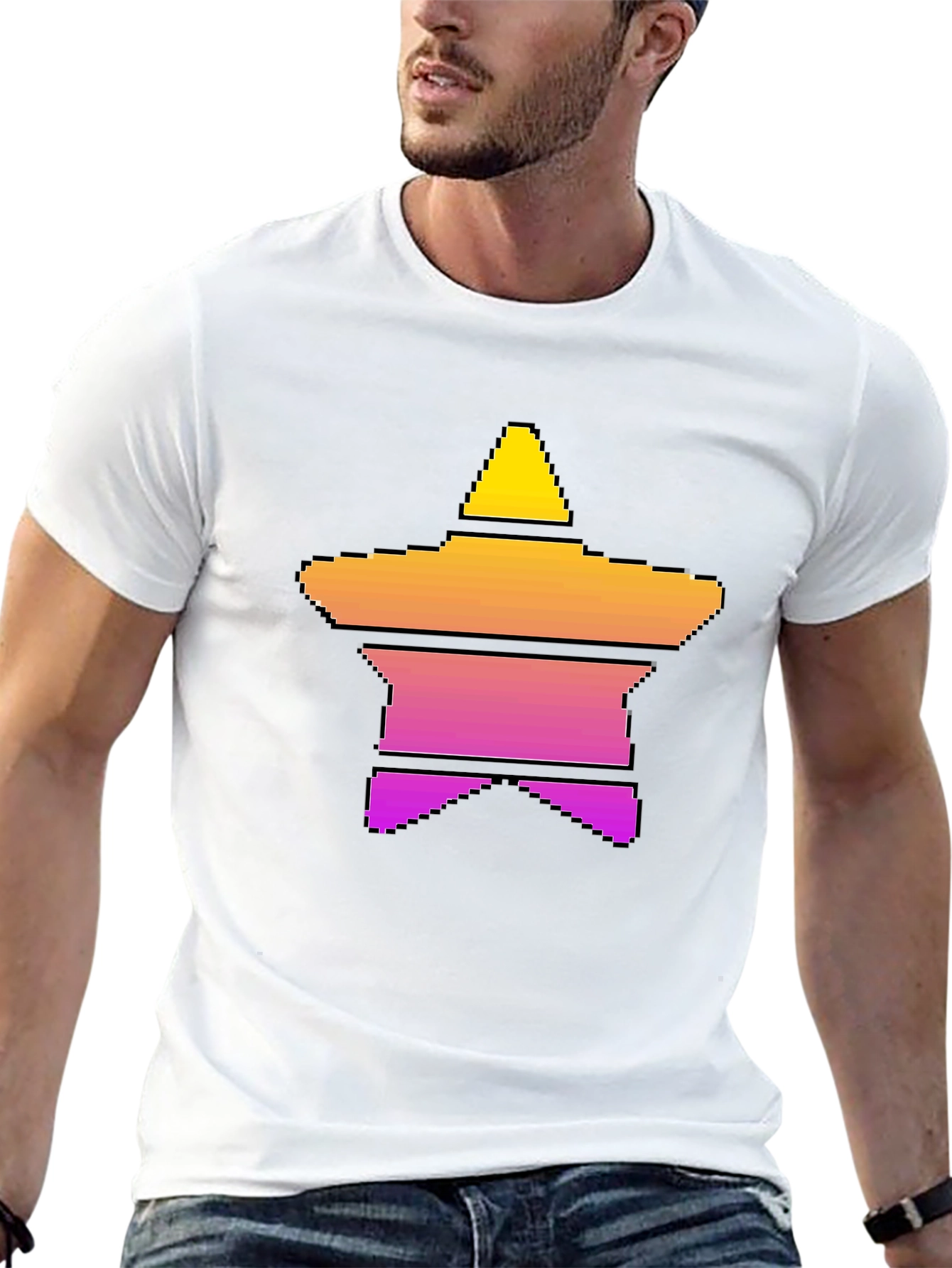 Retro Pixel Star T-Shirt - Stylish Black Tee