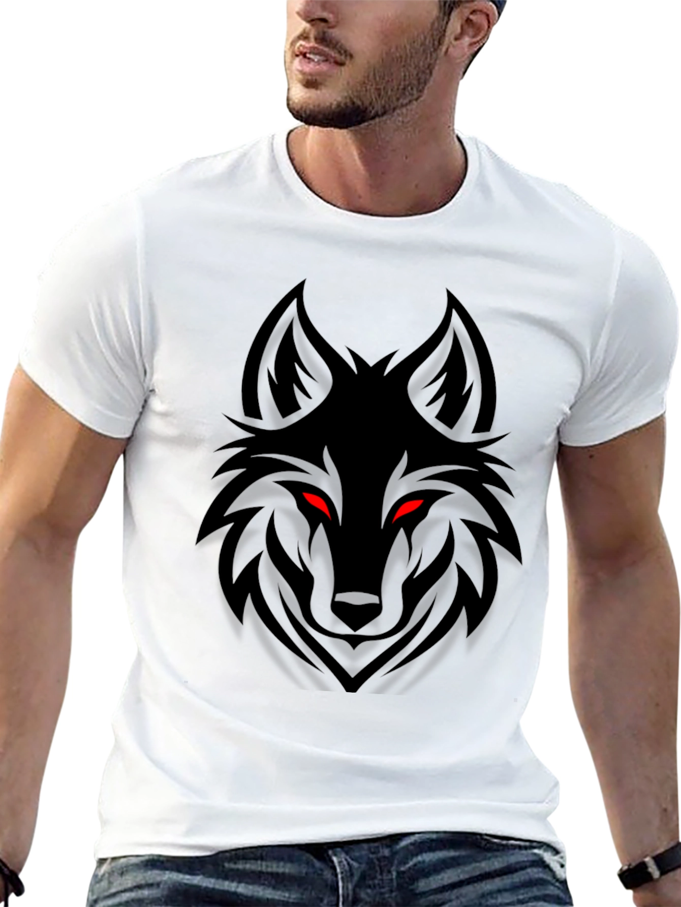 Mens Black Wolf Graphic Tee - Edgy Style
