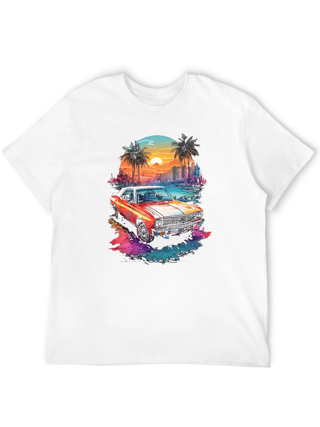 Retro Car Graphic Tee - Sunset Beach Design
