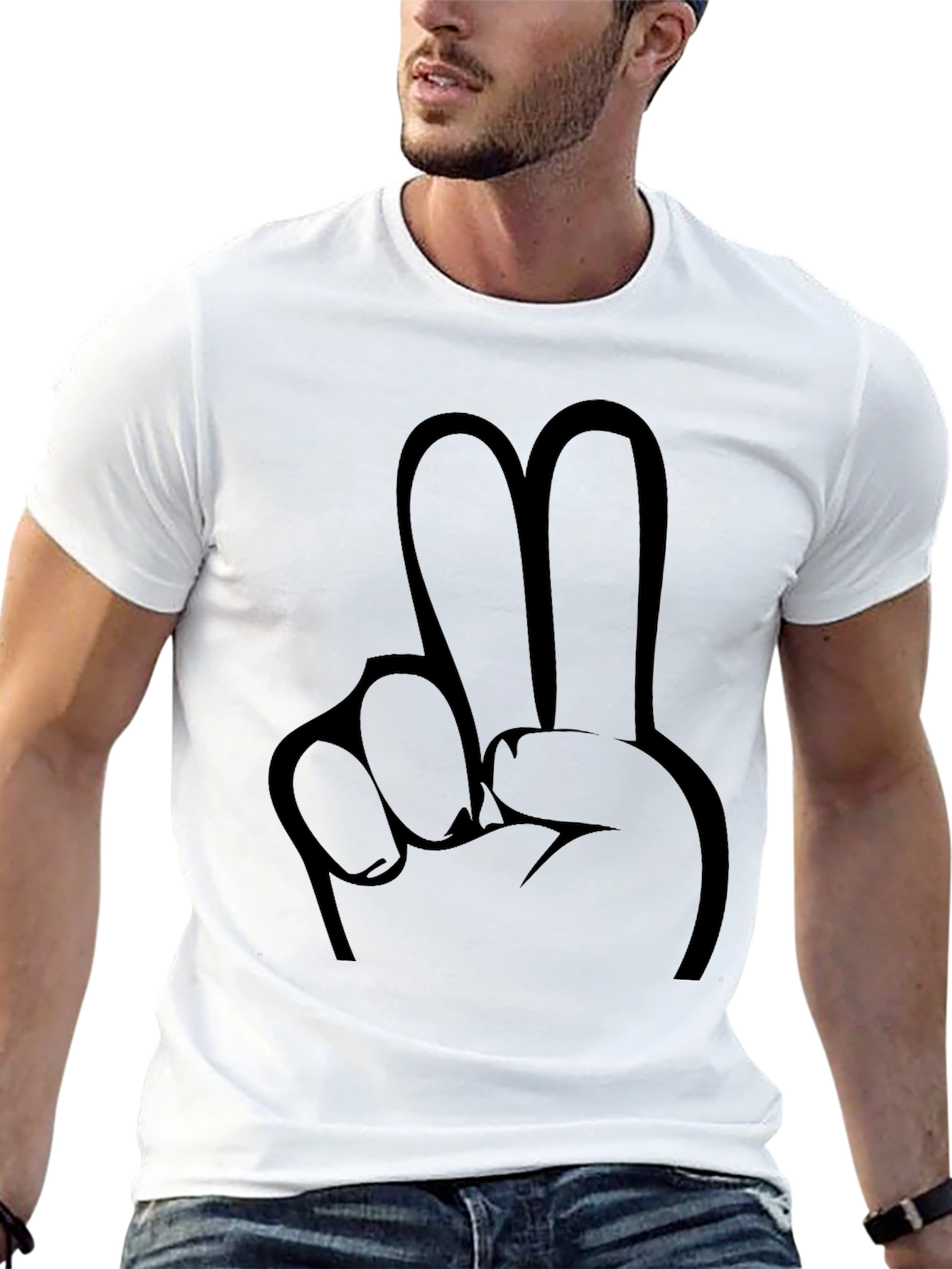 Peace Sign Graphic Tee - Black Cotton Casual Wear