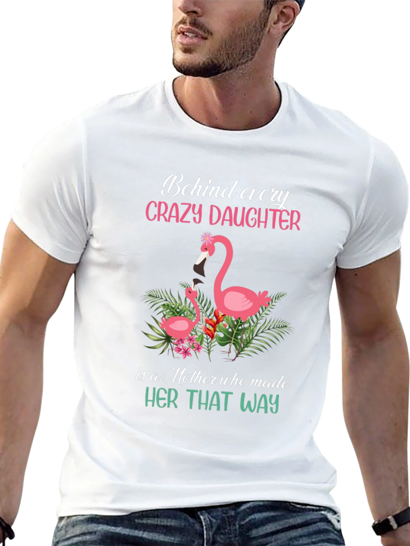 Crazy Daughter Mother Flamingo Graphic T-Shirt