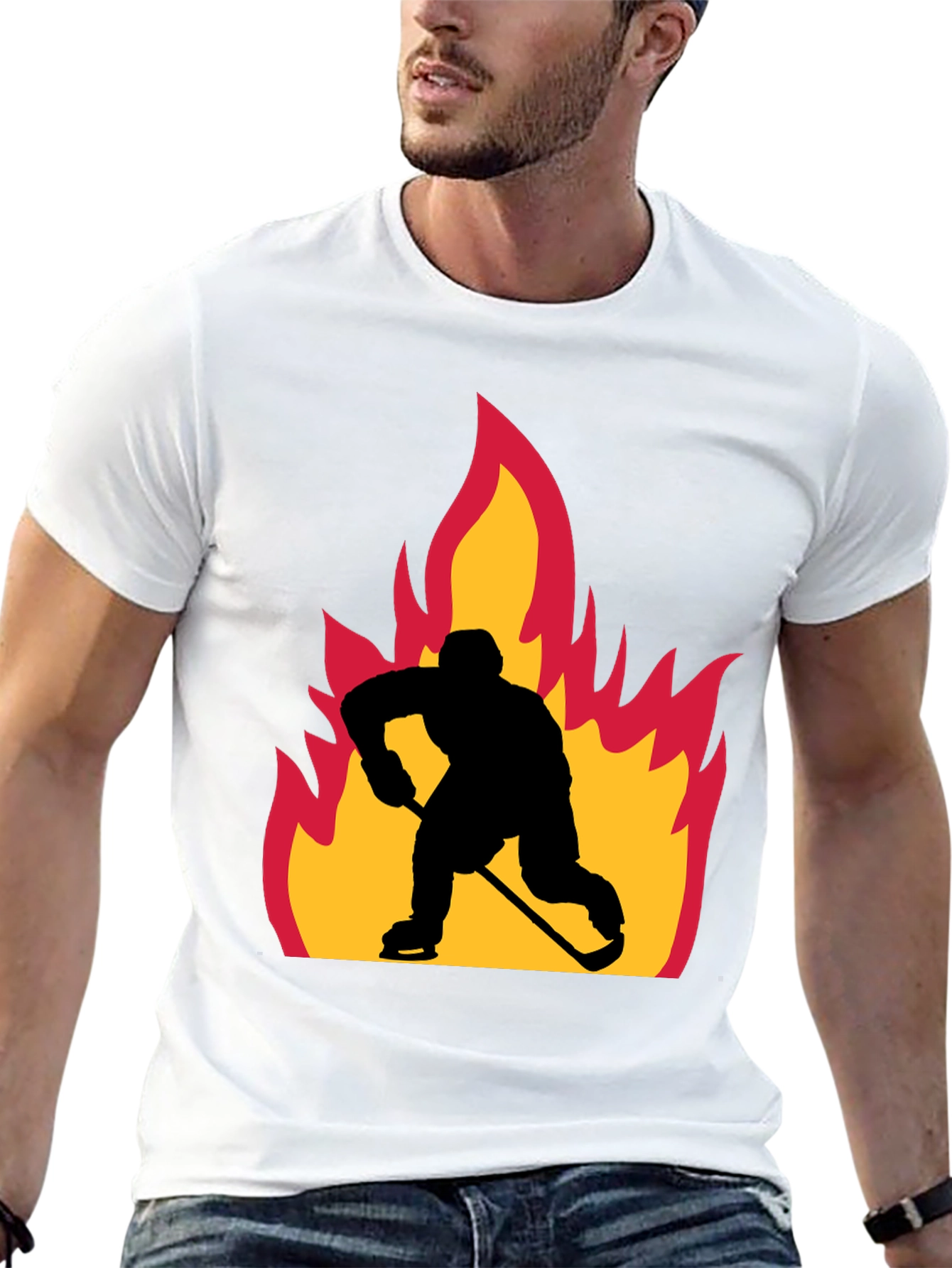 Hockey Player on Fire Graphic Tee