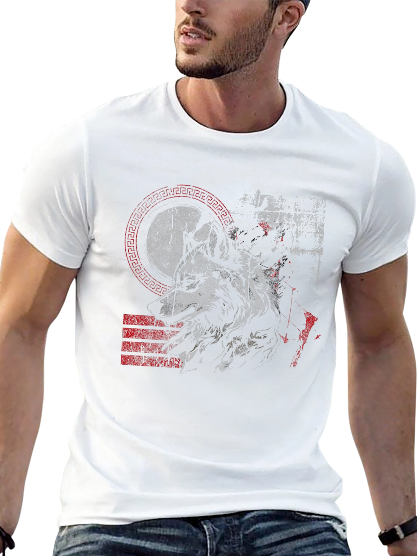 Wolf Graphic Print Mens Black T-Shirt