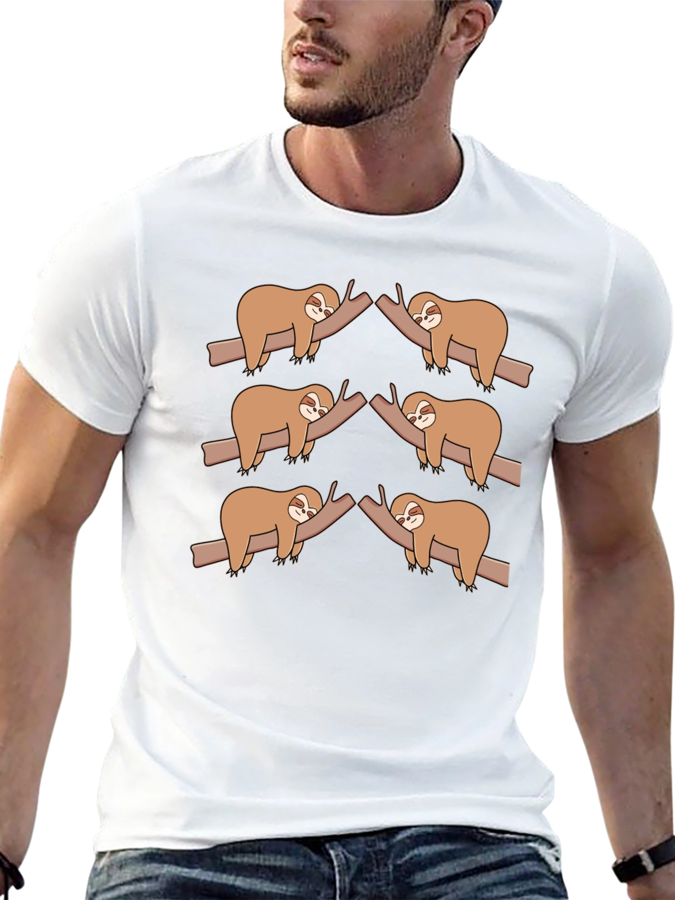 Sloth on Branch Black T-Shirt - Cute Animal Tee