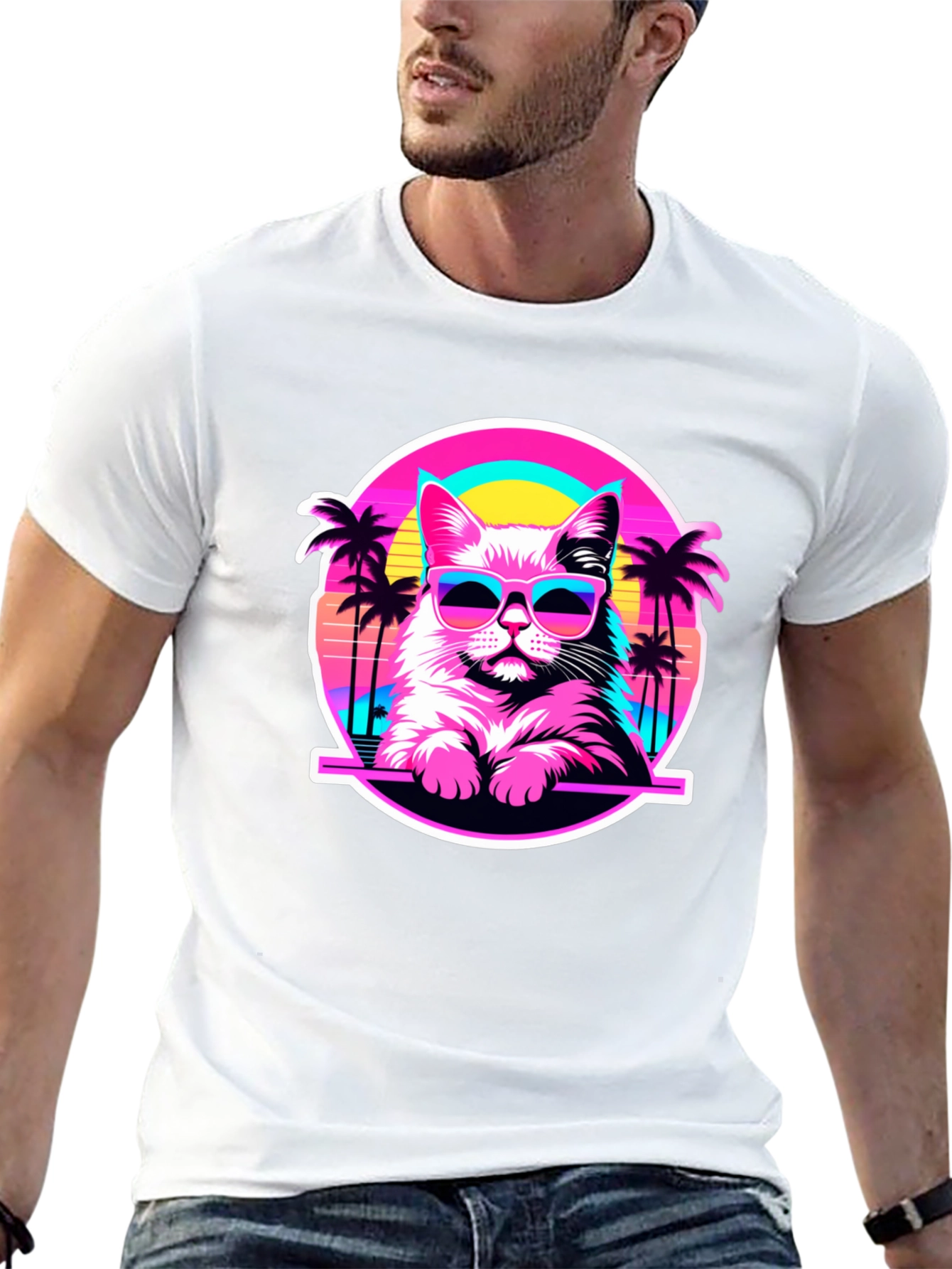 Retro Cat T-Shirt - 80s Style Kitty