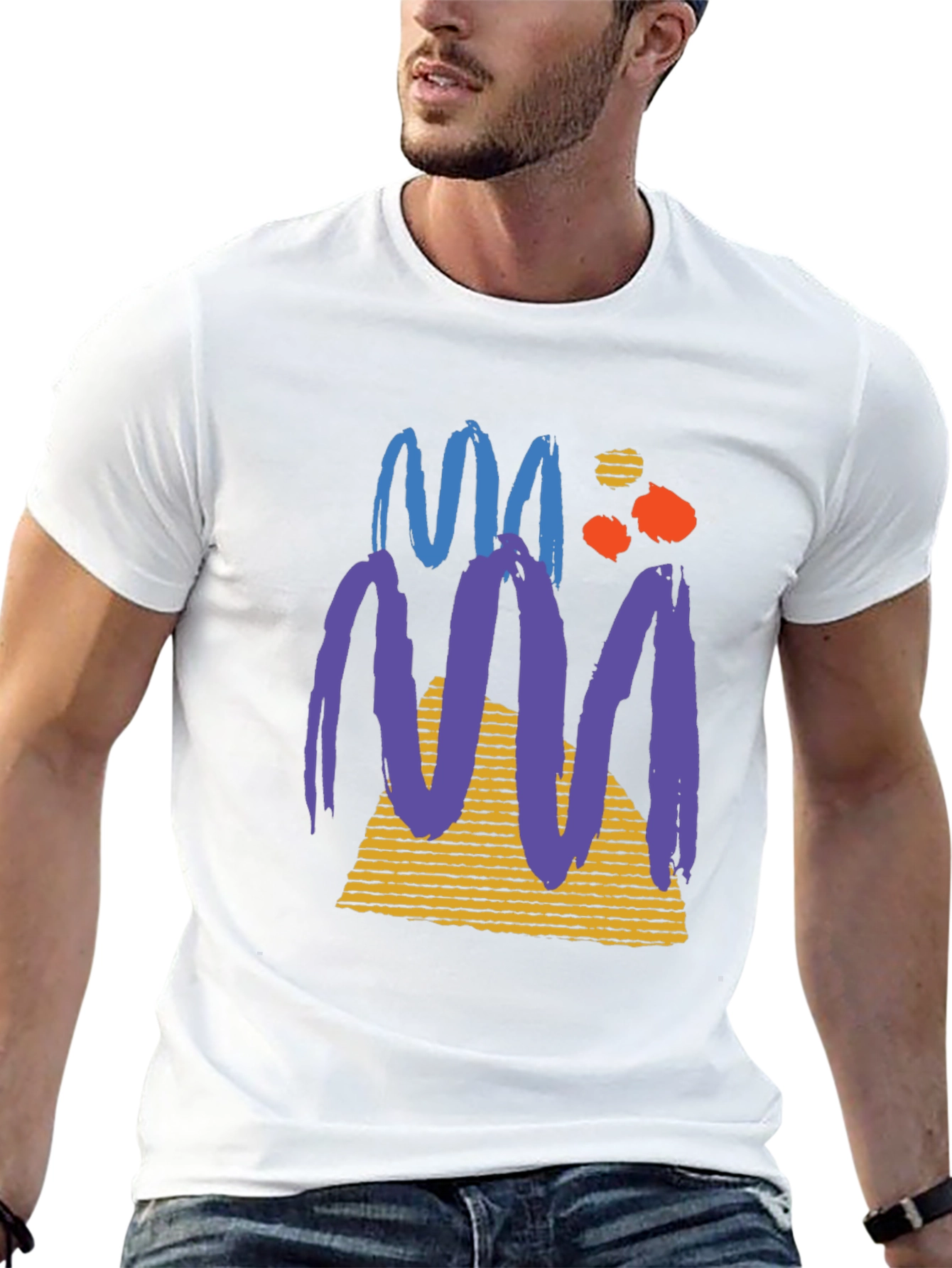 Abstract Graphic Tee - Black Cotton Casual T-Shirt