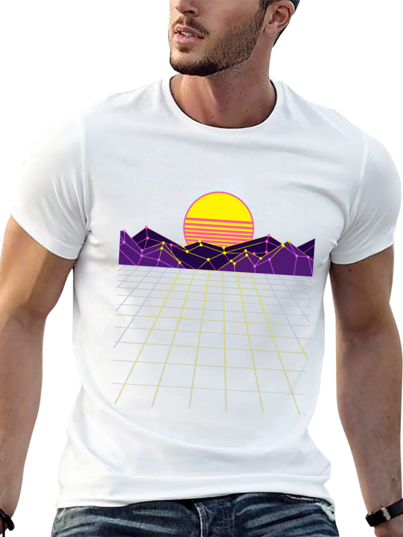 Retro Wave T-Shirt - Sunset Grid Design