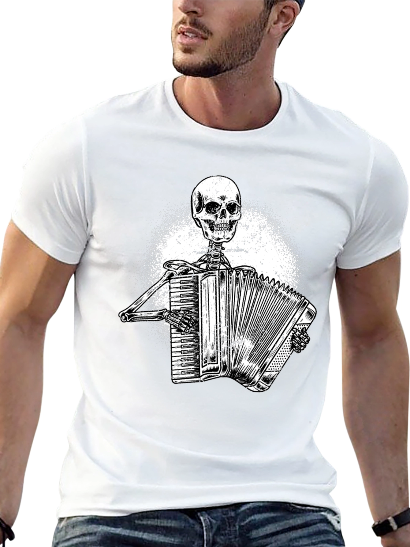 Skeleton Accordion Player Graphic Tee