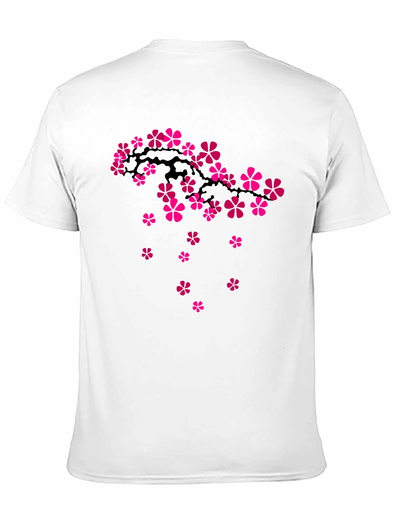 Black Tee with Pink Cherry Blossom Design