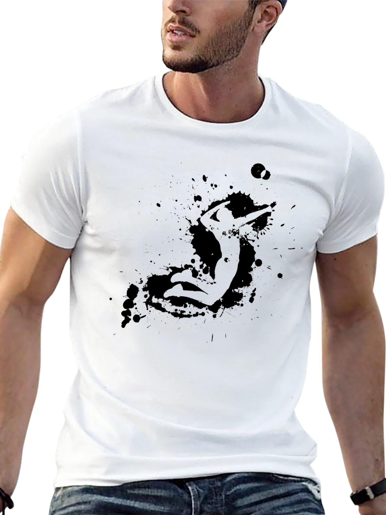 Mens Black Volleyball Silhouette T-Shirt