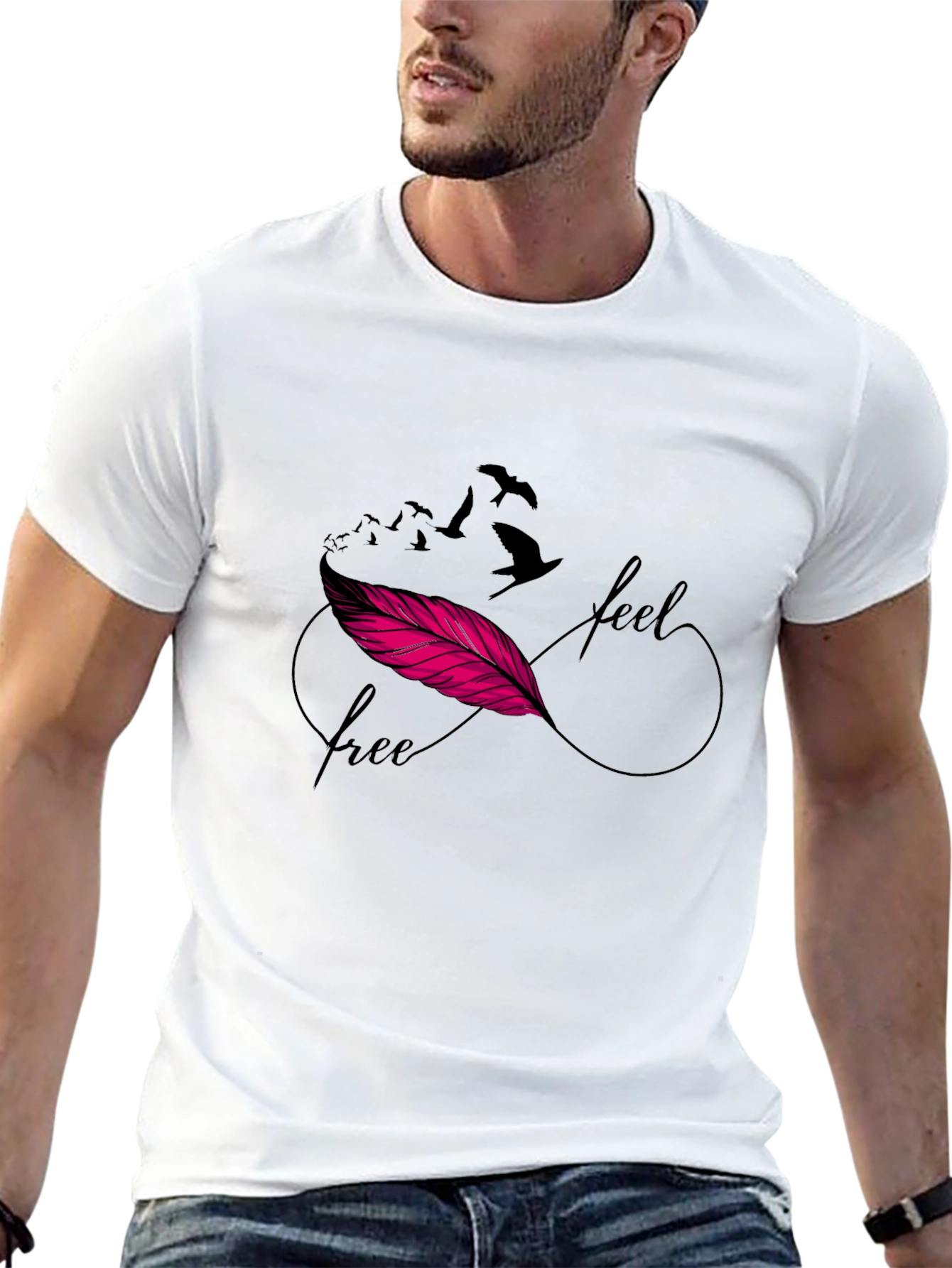 Feel Free Feather Infinity Symbol Black T-Shirt