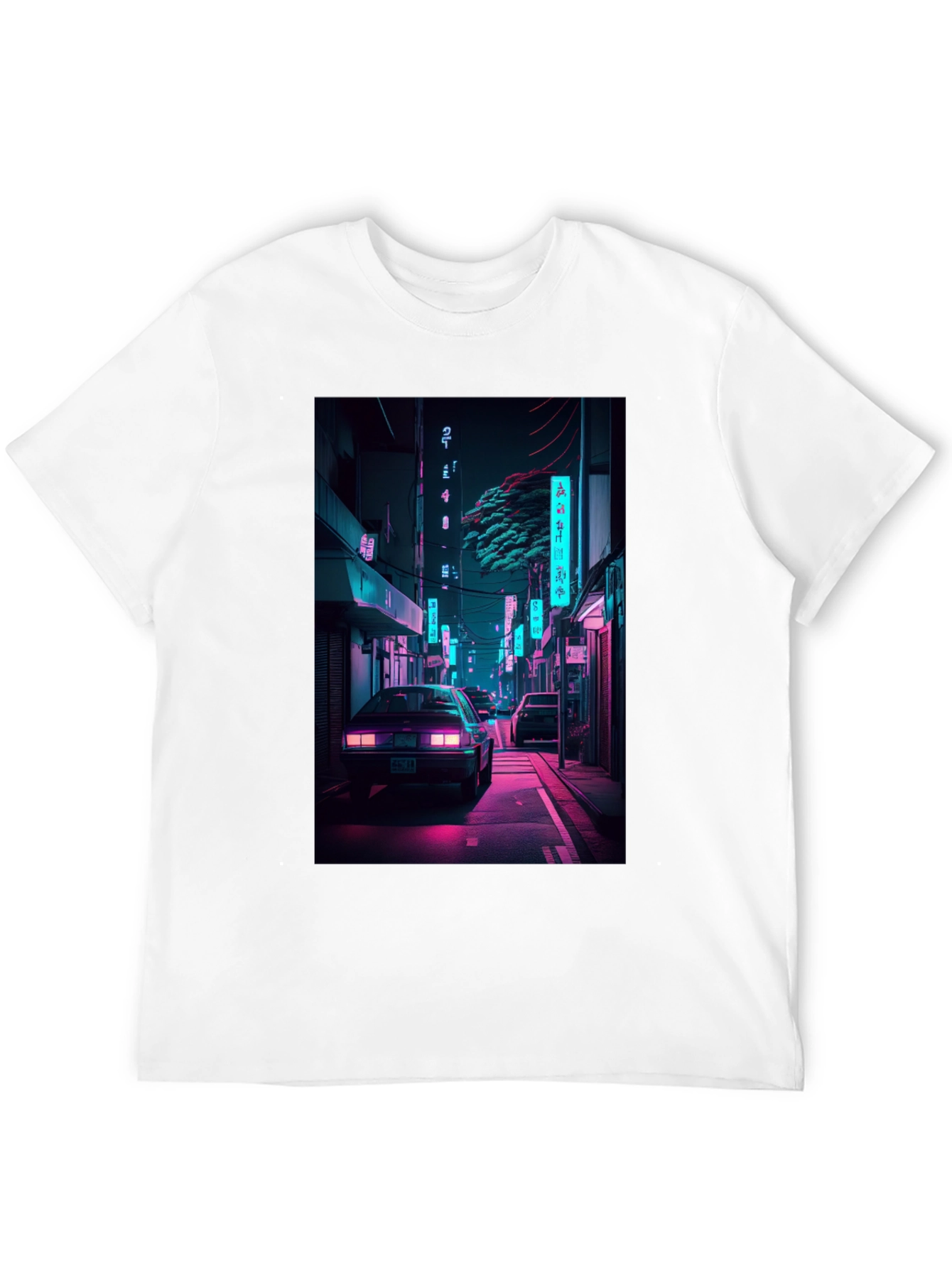 Retro Neon City Car Graphic T-Shirt