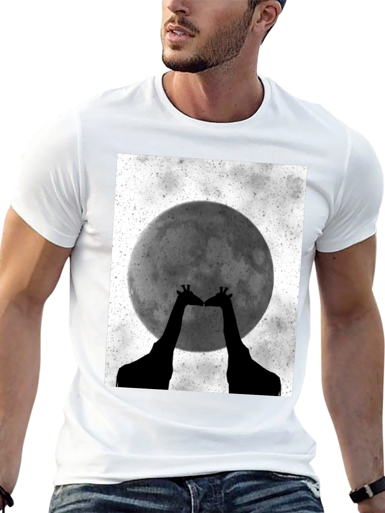 Giraffe Moon Graphic Tee - Black Cotton T-Shirt