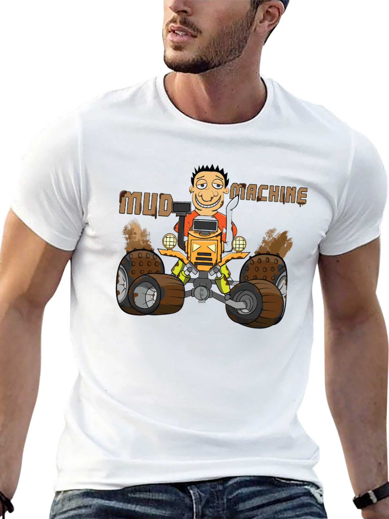 Mud Machine Cartoon Graphic Black T-Shirt