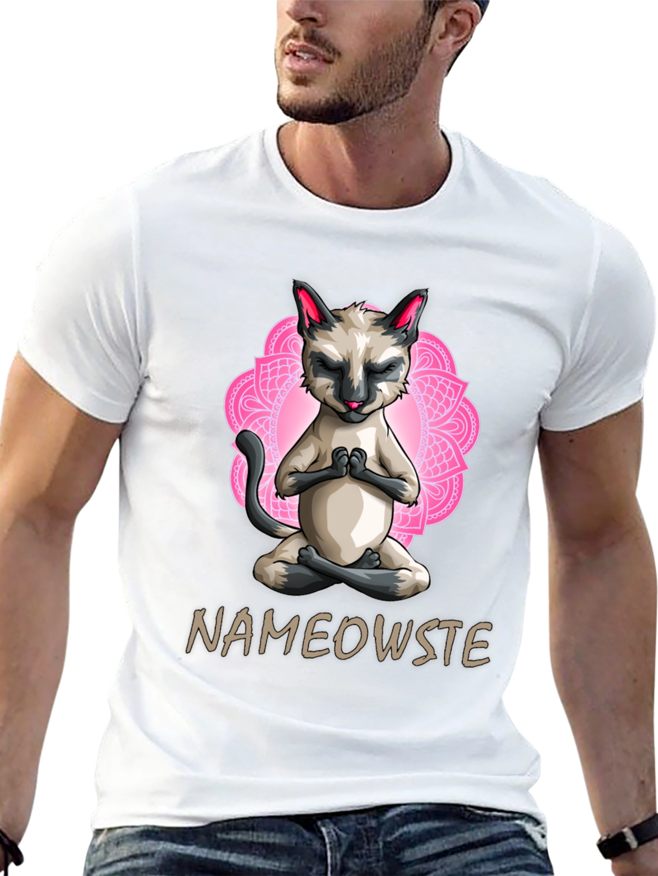 Nameowste Cat Yoga T-Shirt - Meditating Feline Design