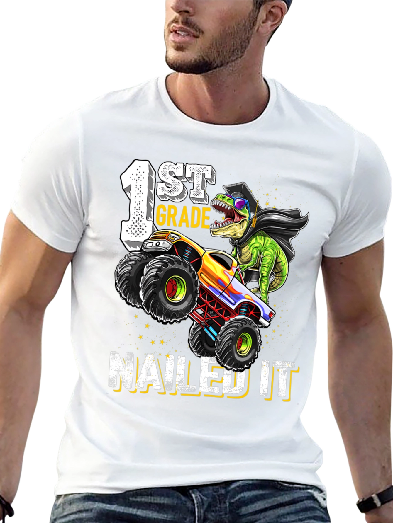1st Grade Nailed It Dinosaur Monster Truck Graduation T-Shirt