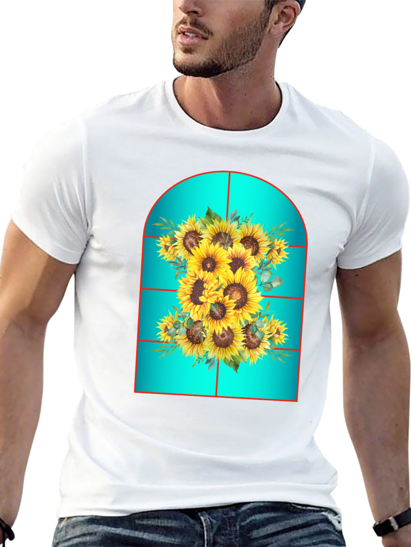 Sunflower Window T-Shirt - Unique Floral Design
