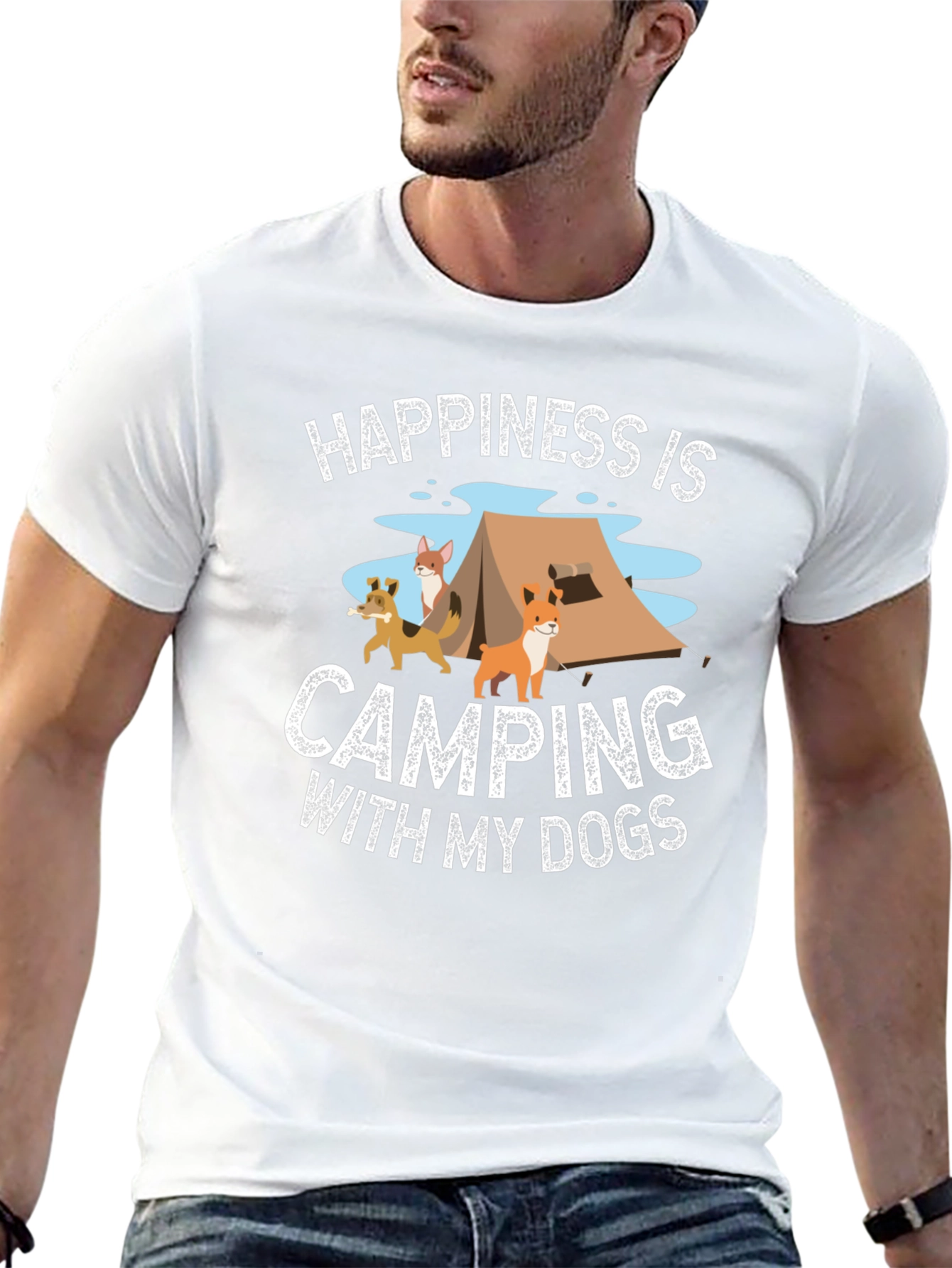 Happiness Camping with My Dogs Black T-Shirt