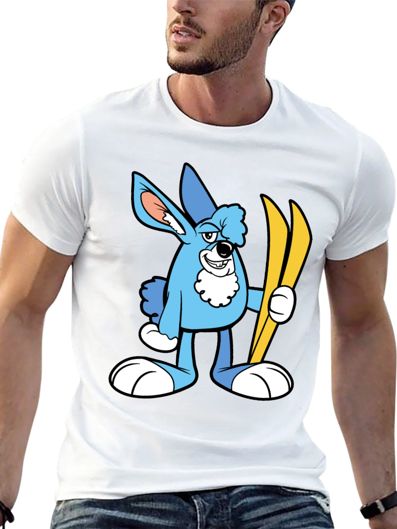 Cartoon Ski Bunny Black T-Shirt