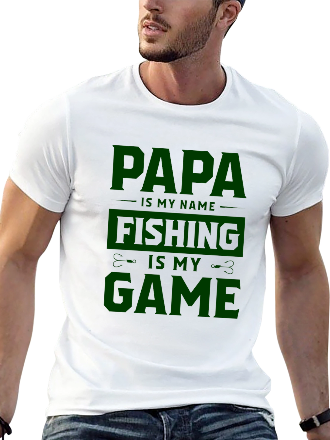 Papa Fishing Game Black T-Shirt