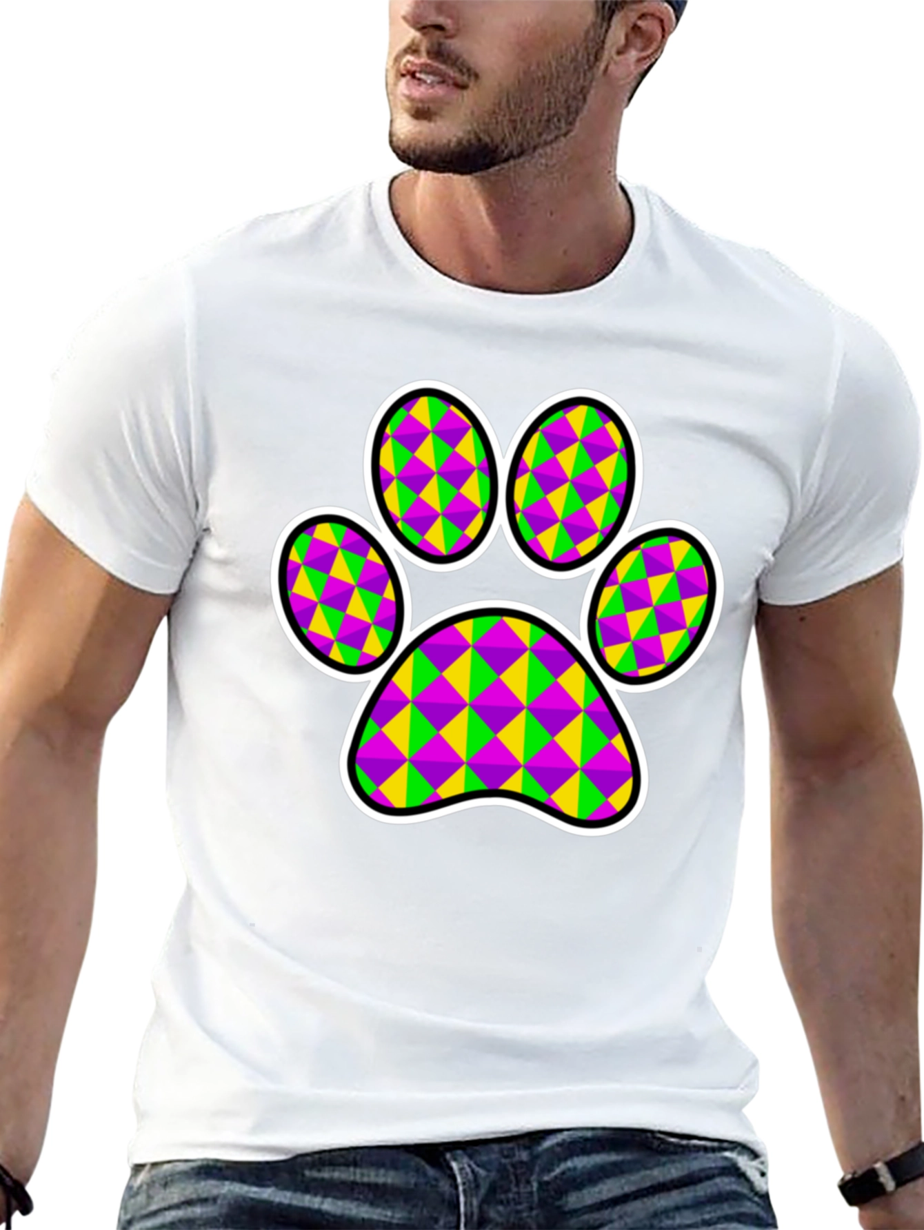 Mardi Gras Dog Paw Print T-Shirt