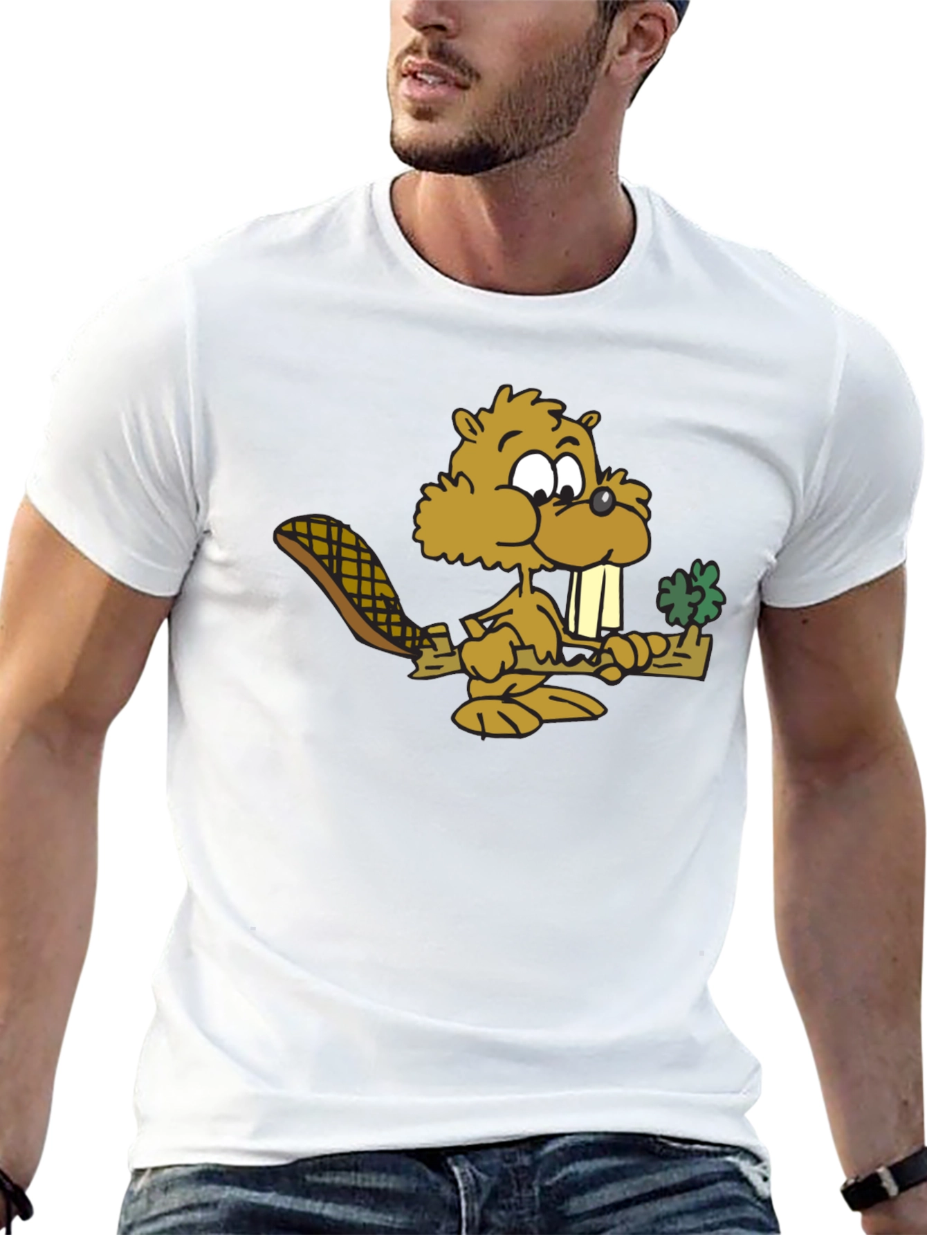Funny Beaver Graphic Tee - Black Cotton T-Shirt