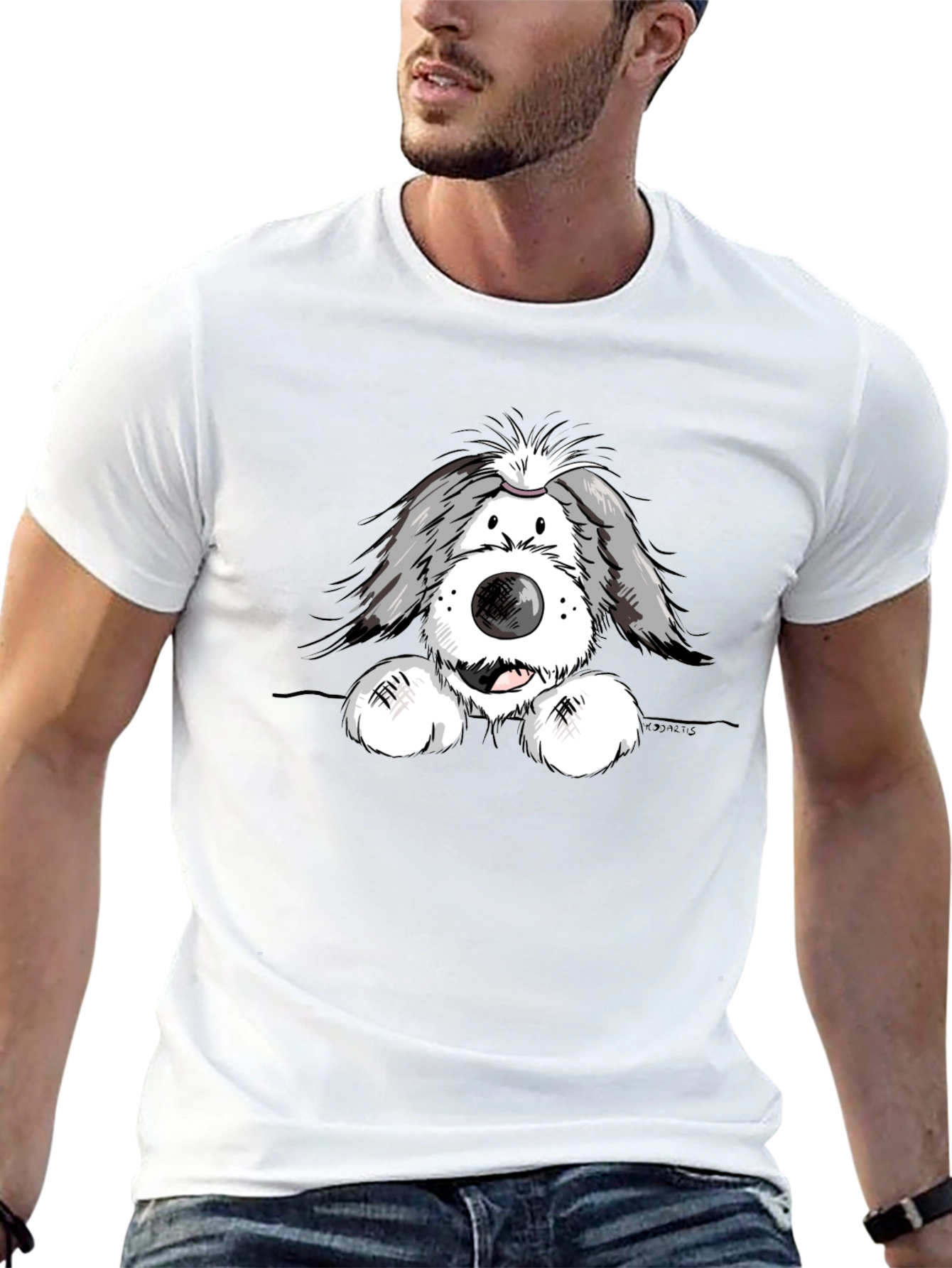 Cartoon Dog Graphic Black T-Shirt