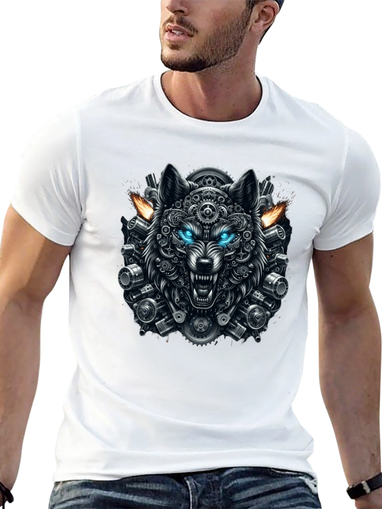 Steampunk Wolf Graphic Tee - Cool Design