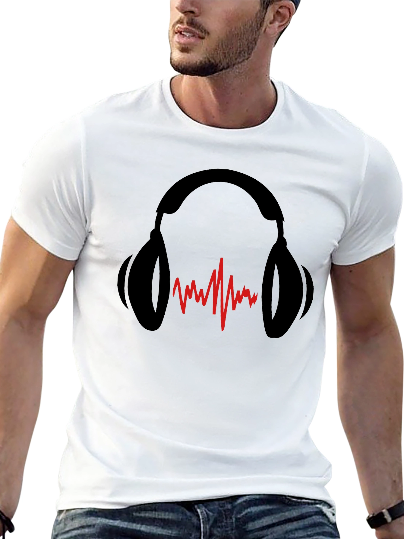 Headphones & Soundwave Black Graphic Tee