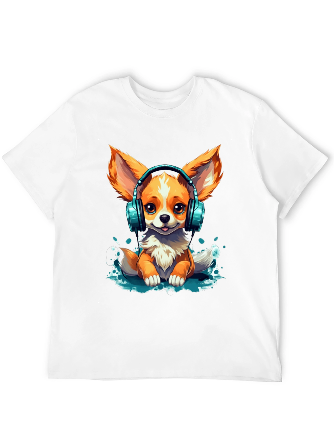 Cute Dog with Headphones Graphic T-Shirt