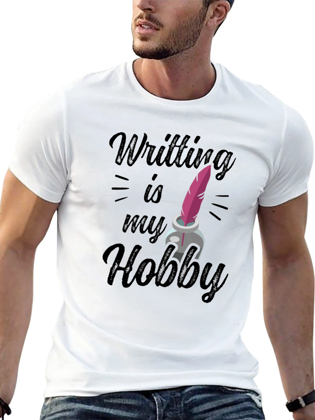 Writing Hobby T-Shirt - Feather & Ink Design