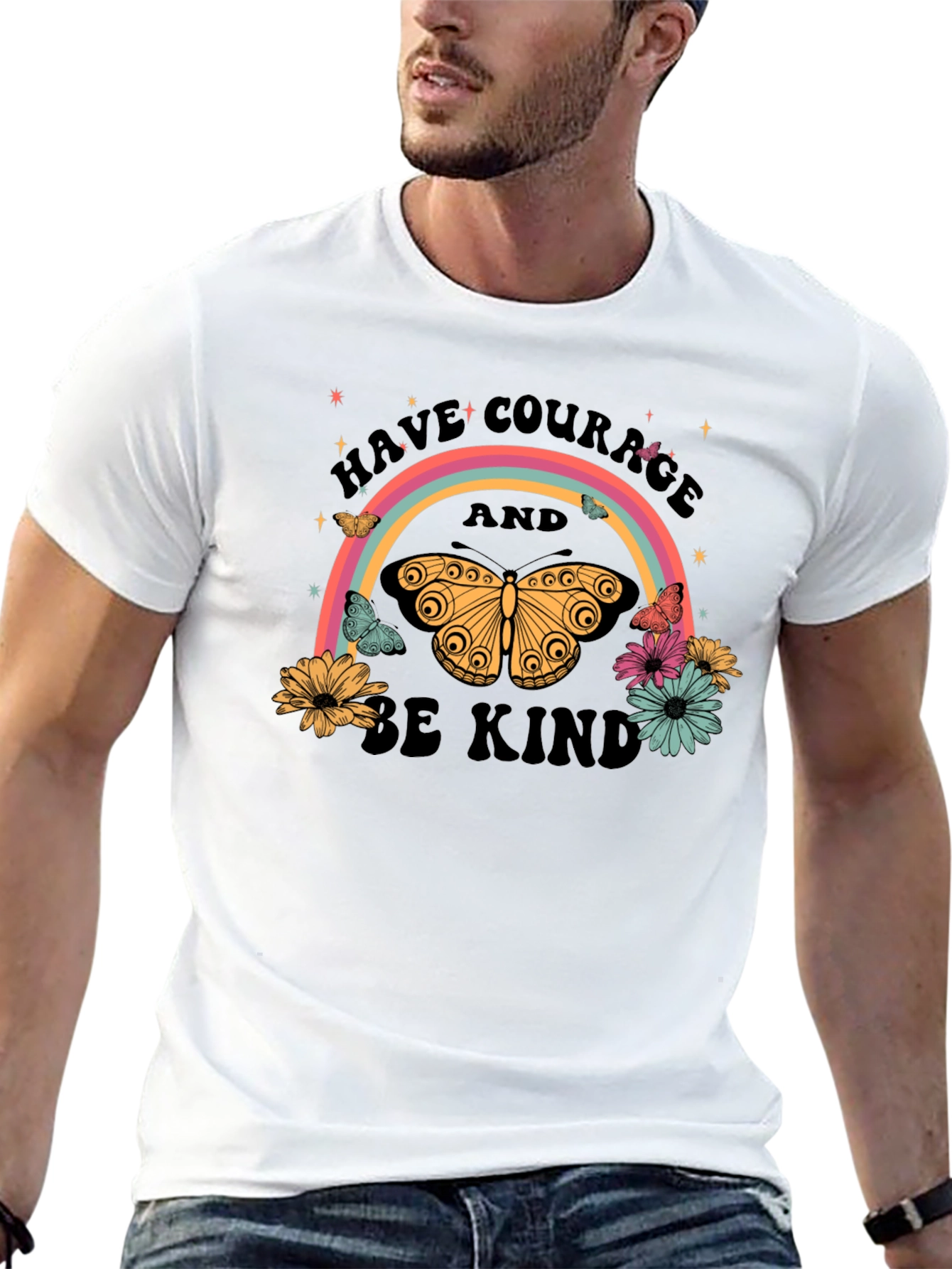 Have Courage Be Kind Rainbow Butterfly Black T-Shirt