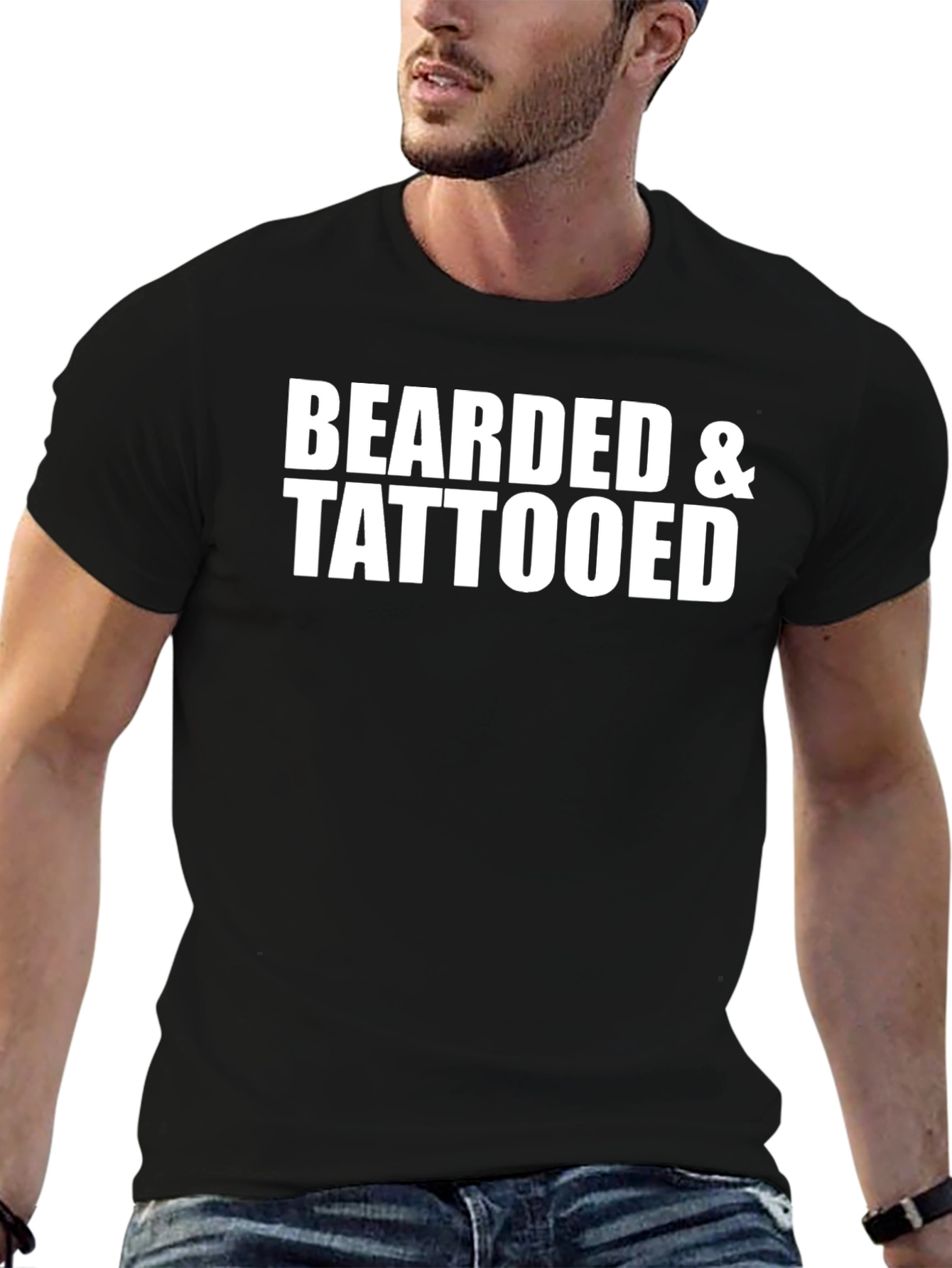 Bearded & Tattooed Black Cotton Graphic Tee