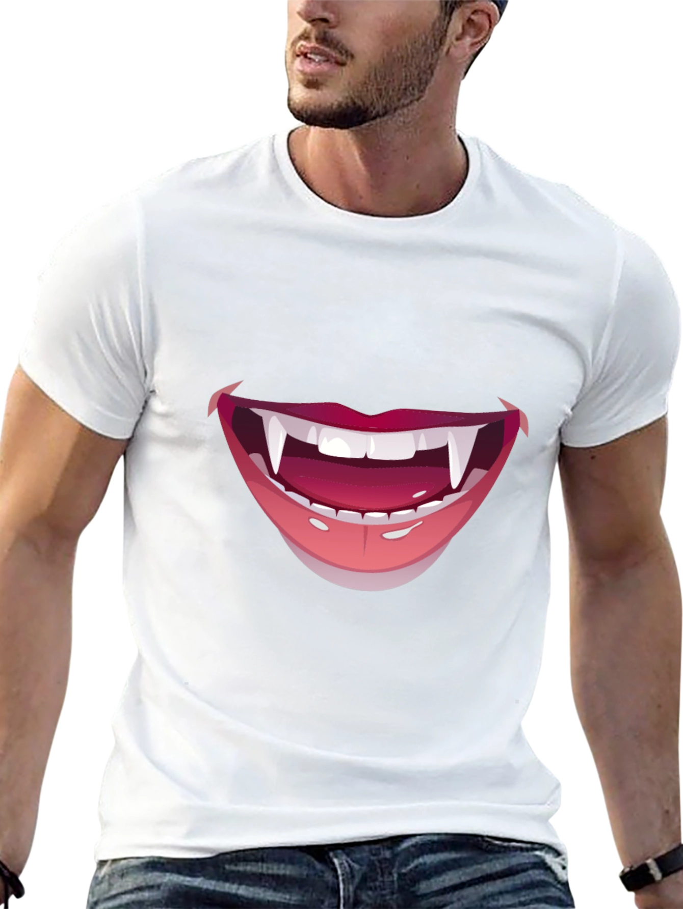 Vampire Fang Smile Graphic Tee - Halloween Ready!