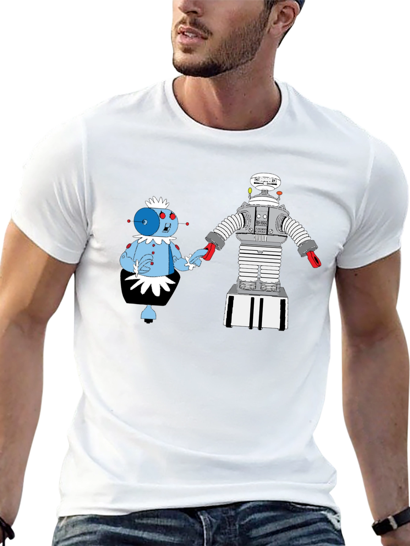 Robot Romance Graphic Tee - Black Cotton T-Shirt