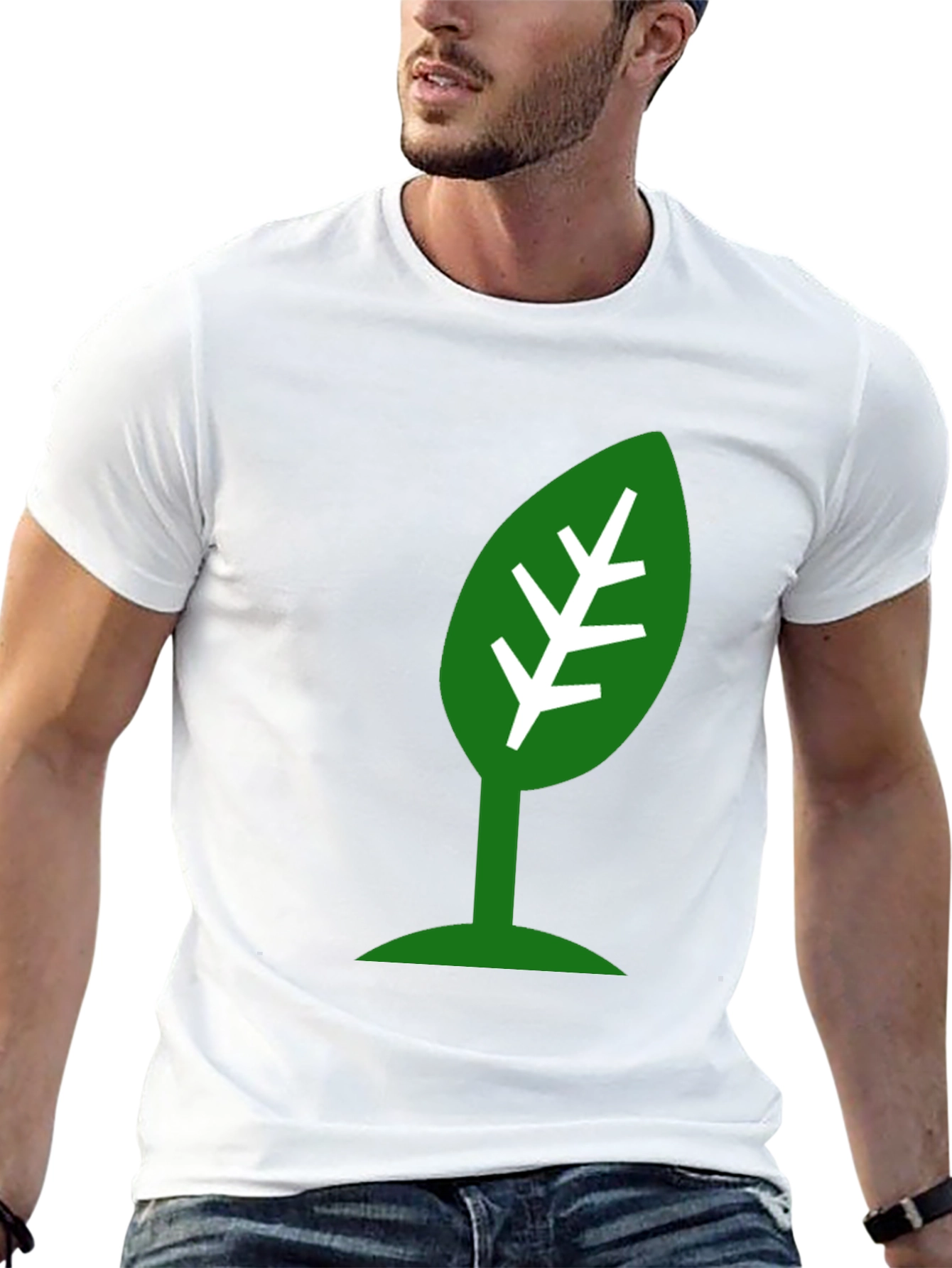 Eco-Friendly Leaf Design Black T-Shirt