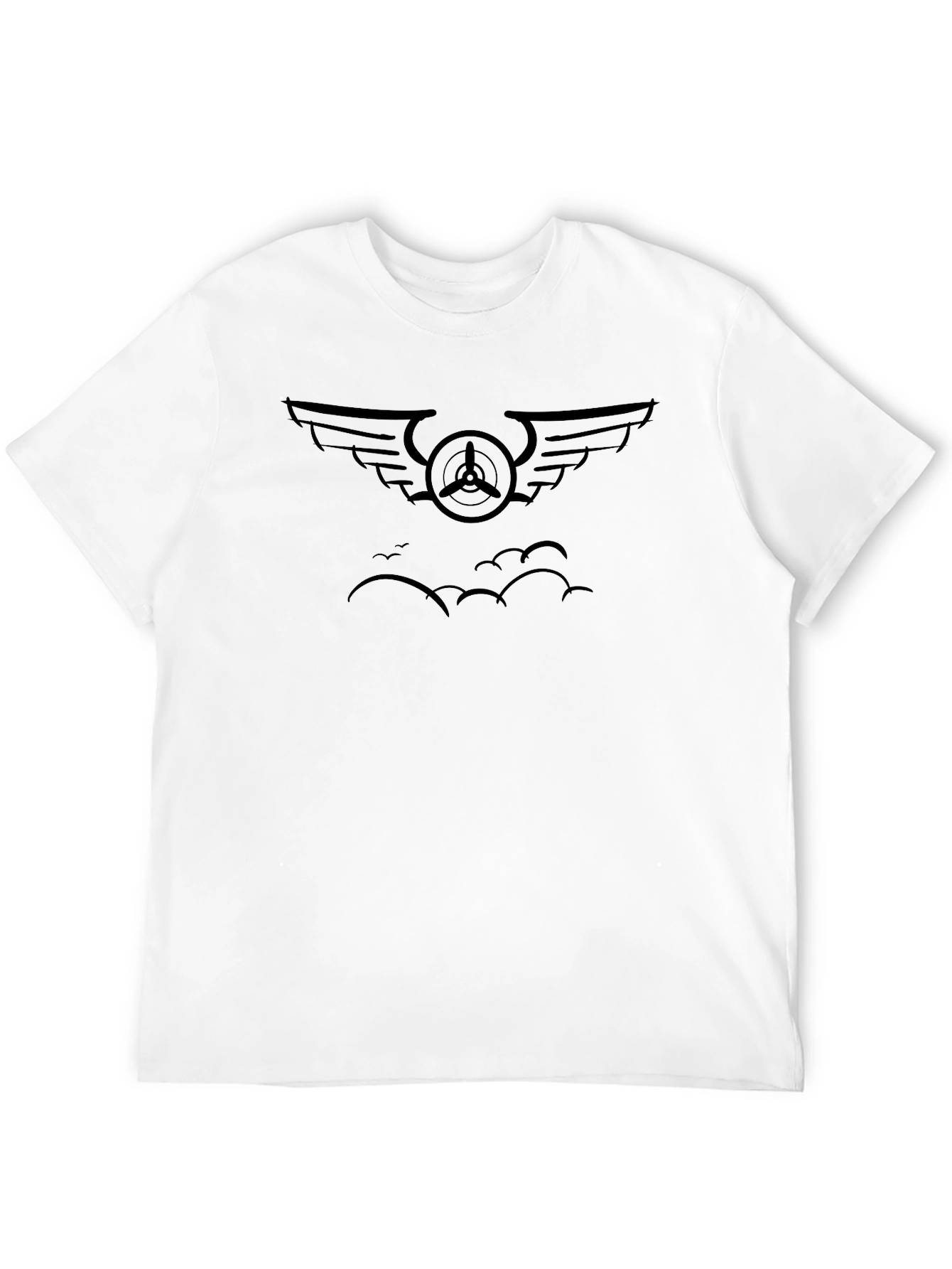 Black Aviation T-Shirt - Winged Propeller Graphic