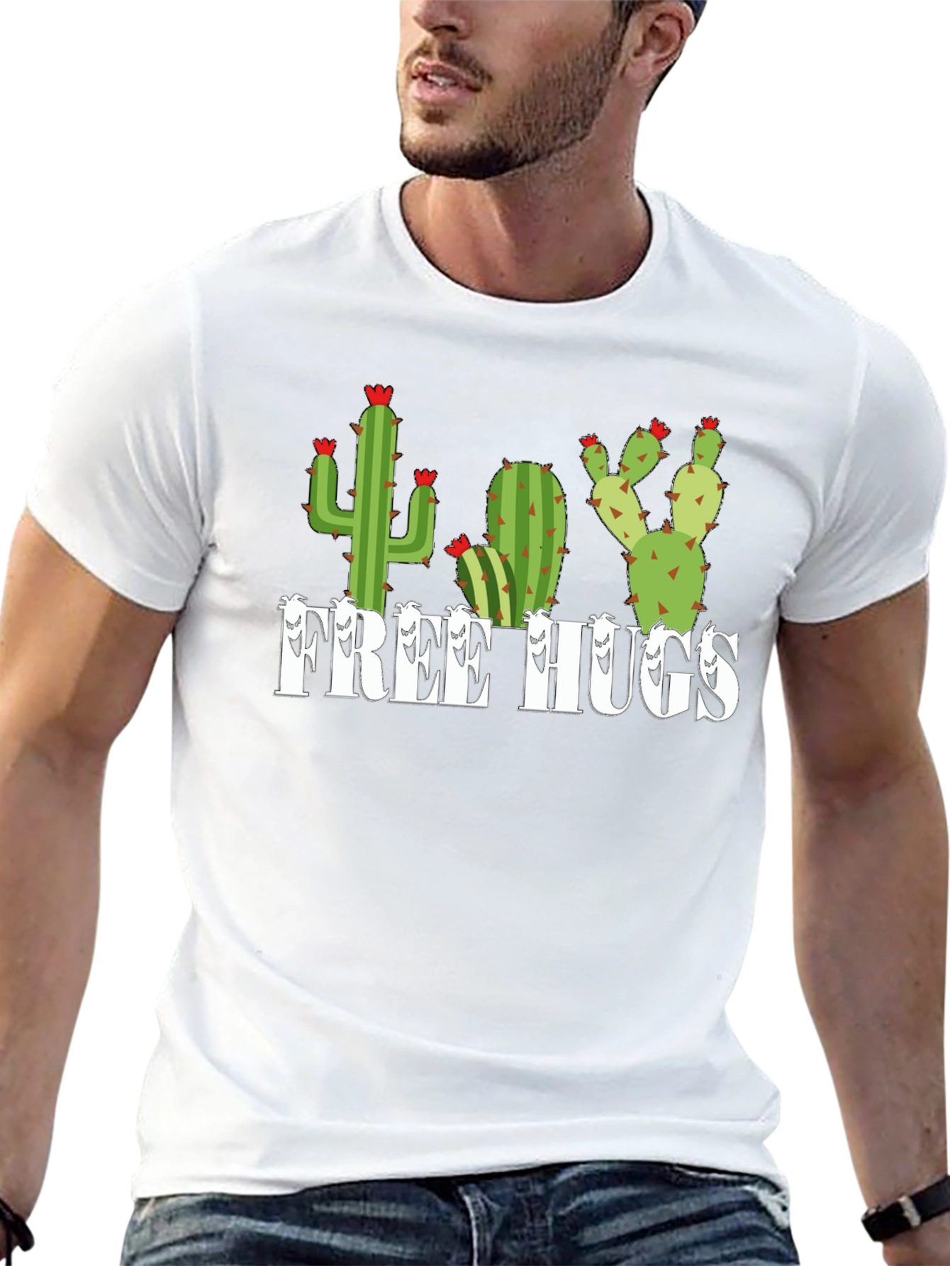 Free Hugs Cactus Graphic Tee - Black Unisex Shirt
