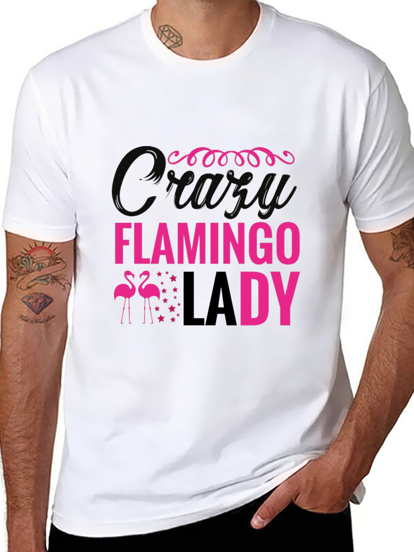Crazy Flamingo Lady T-Shirt - Fun Pink Print