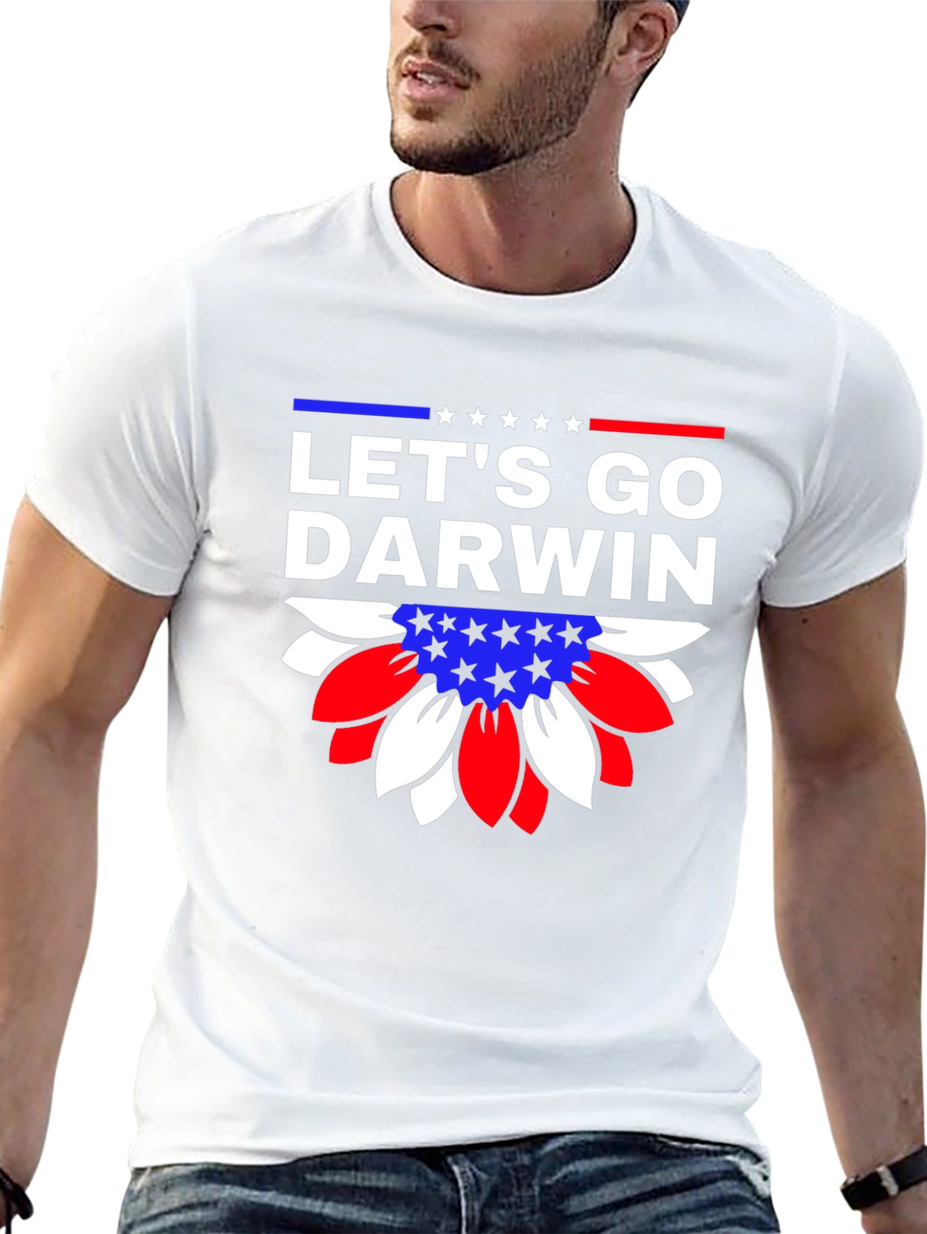 Lets Go Darwin Graphic Tee - Patriotic Sunflower Design