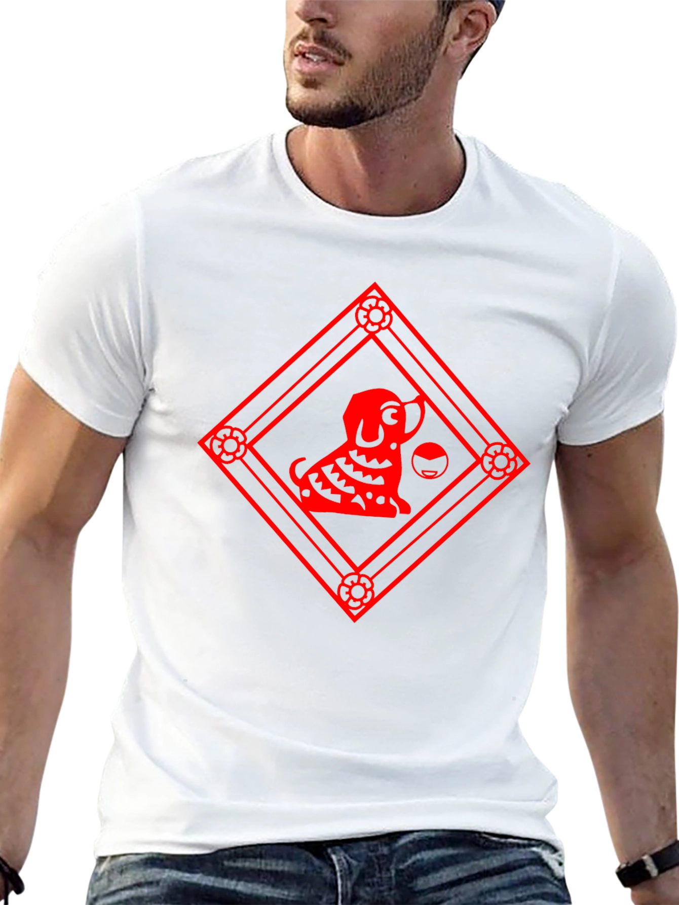 Black T-Shirt with Red Dog Graphic