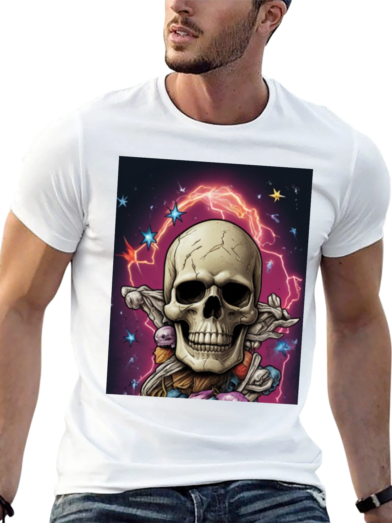 Skull & Lightning Black Graphic Tee