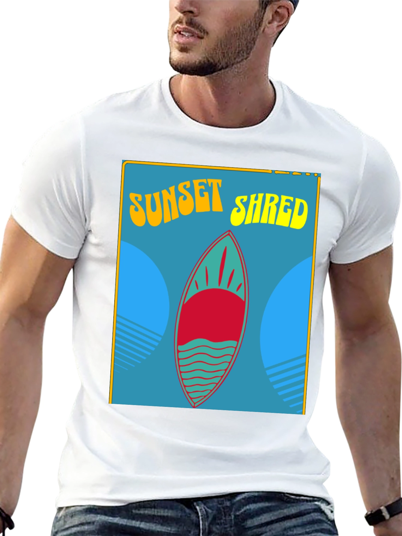 Sunset Shred Surfboard T-Shirt - Black