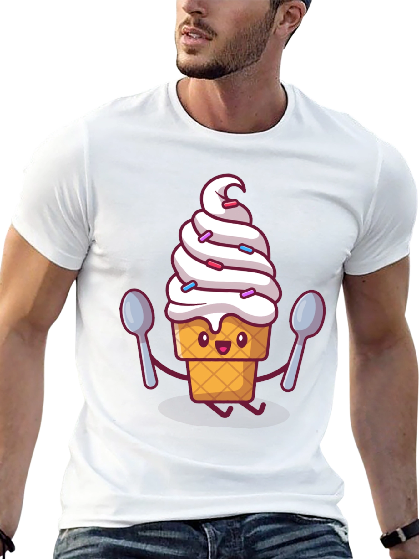 Ice Cream Cartoon Graphic Tee - Sweet Treat Style!